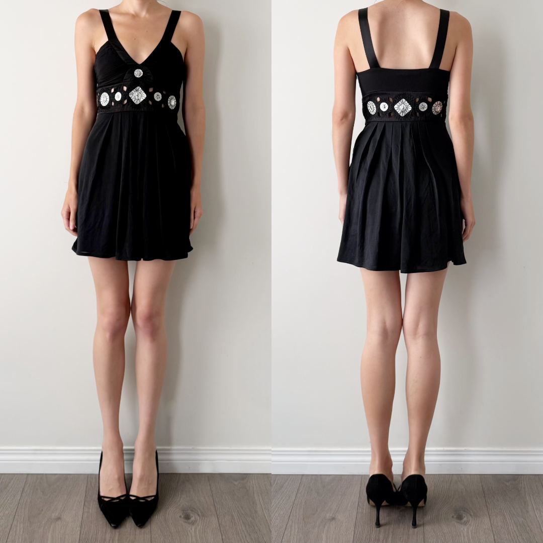 Y2K Marciano black 100% silk babydoll mini dress