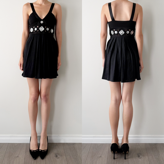 Y2K Marciano black 100% silk babydoll mini dress