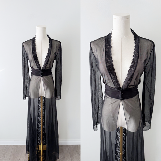 Egyptian Made Black Sheer Lace Maxi Duster Robe