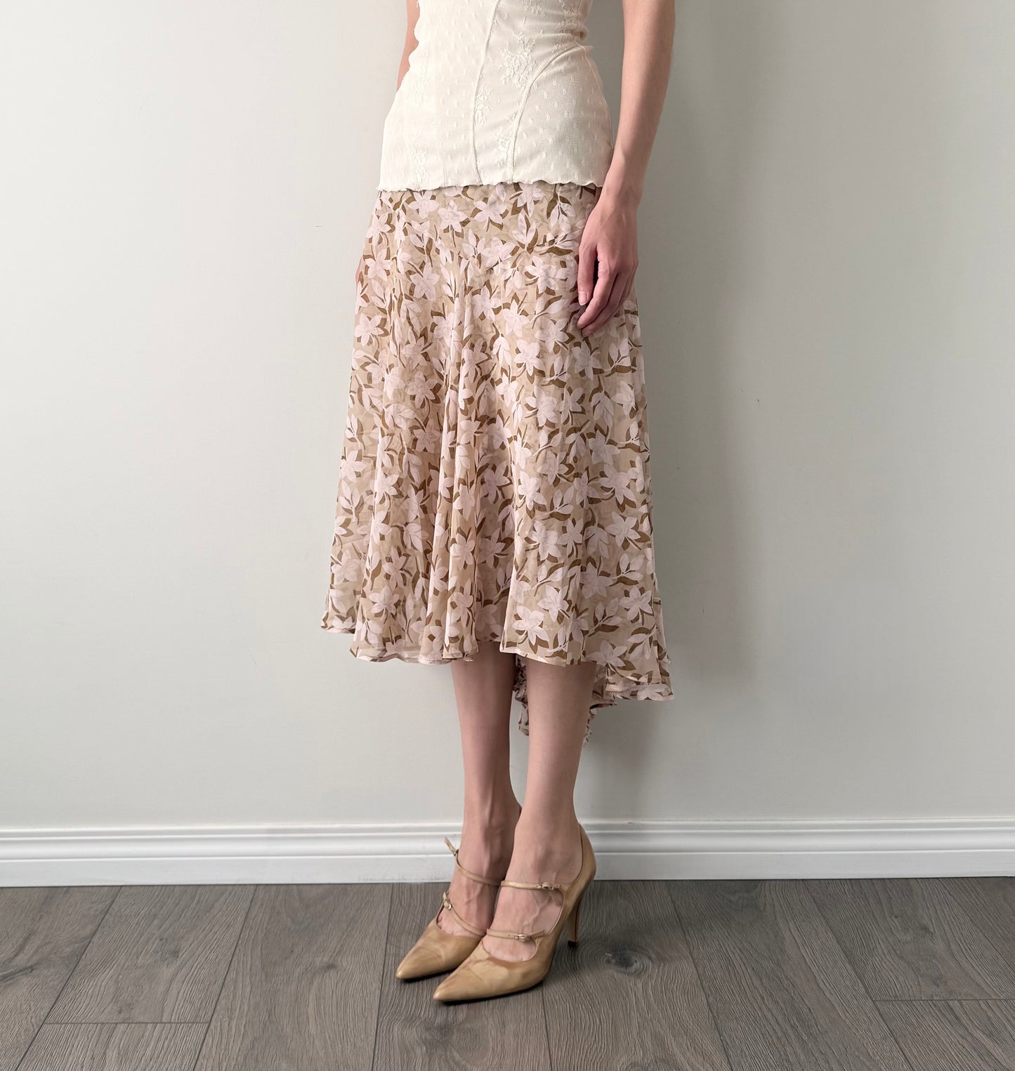 Nought 100% silk floral midi skirt