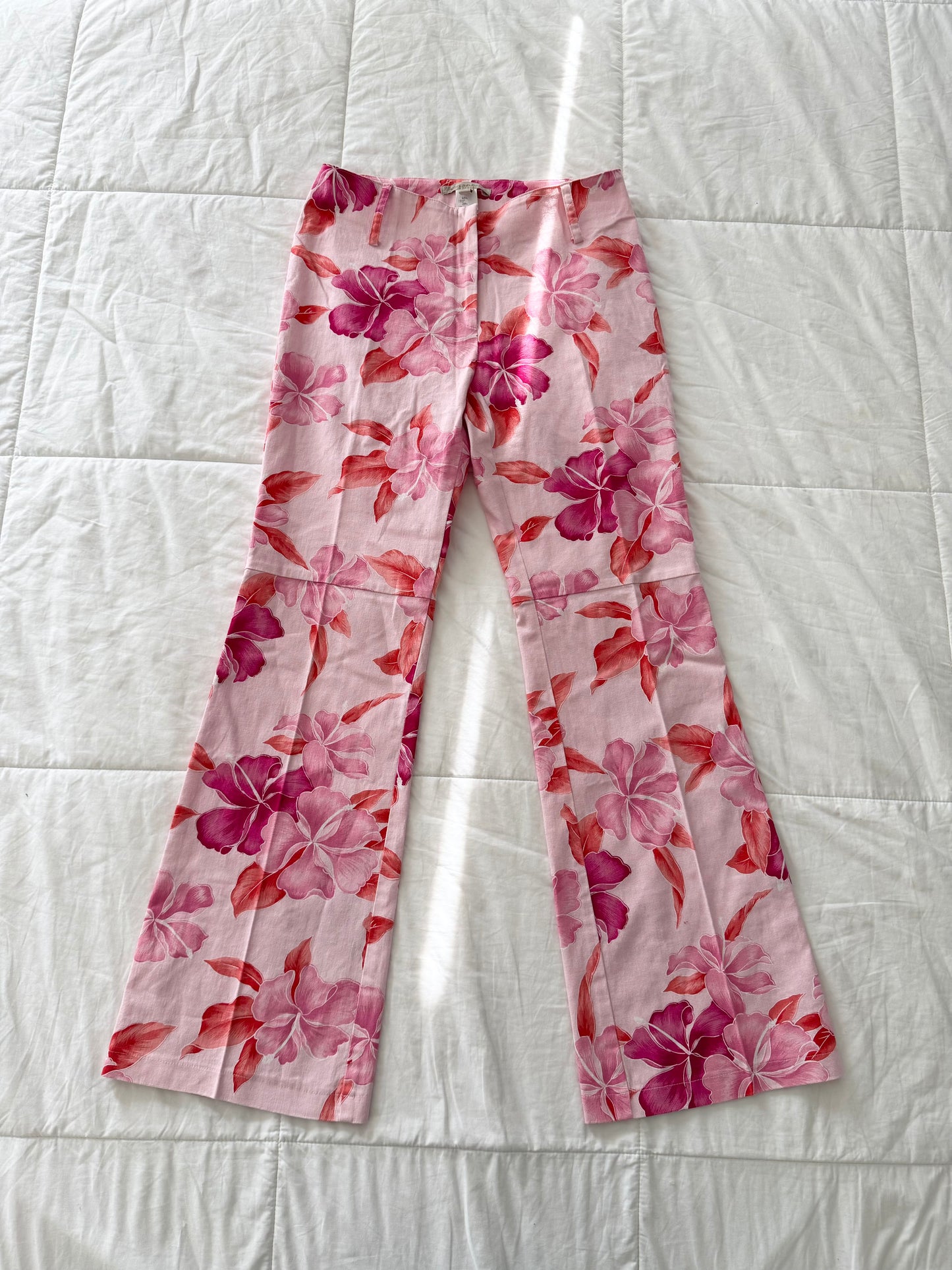 Y2K Diorno pink floral flared trousers
