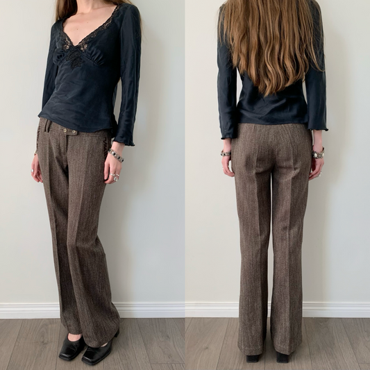 Perspective Brown wool wide leg trousers
