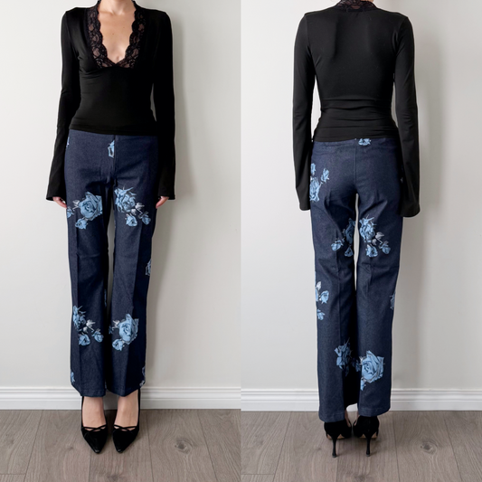 Hot Shot Made in Italy Navy Blue Floral Trousers