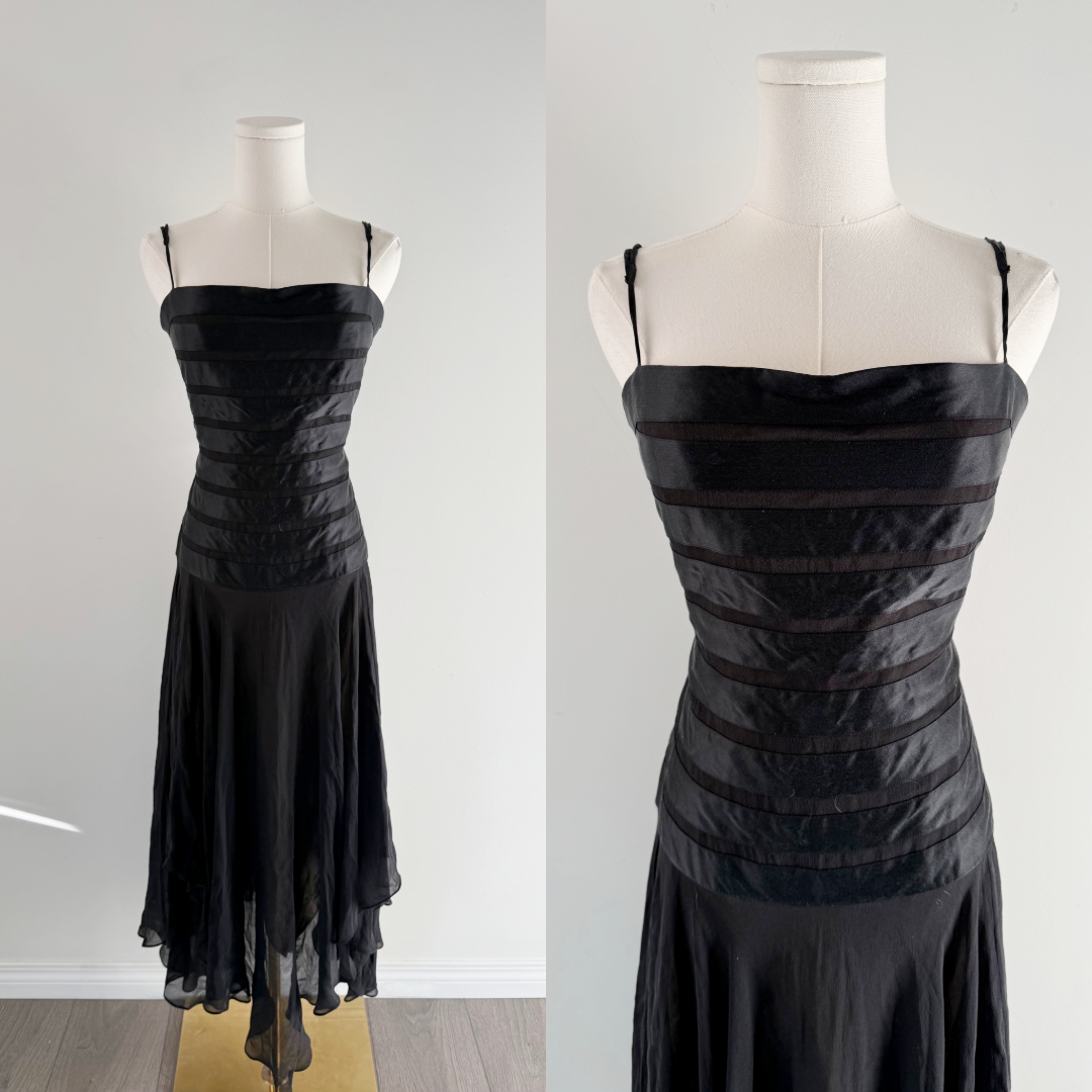 BCBG 100% silk asymmetrical gothic dress