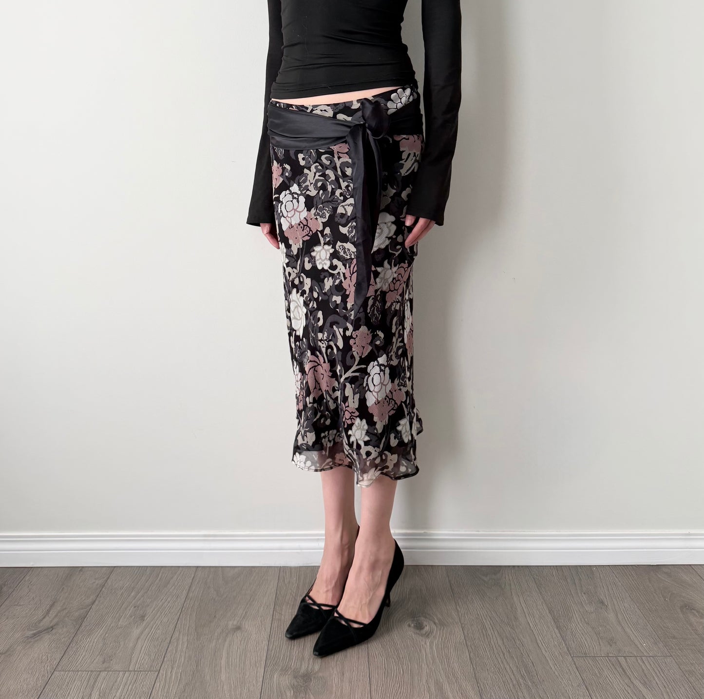 Elle 100% silk floral midi skirt