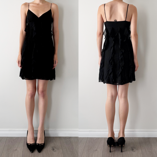 forever 21 black 100% silk ruffle mini dress