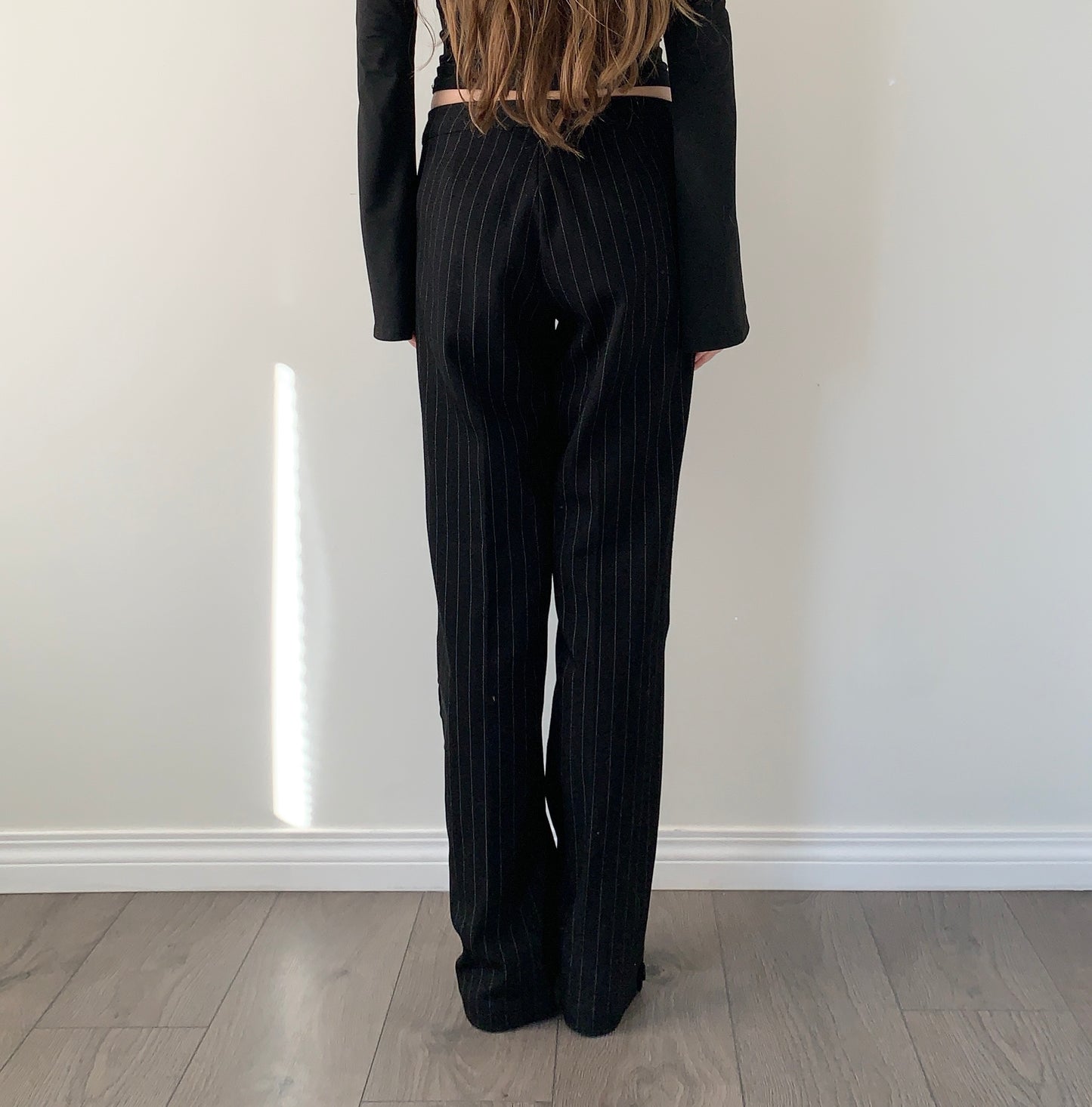 Vintage pinstripe wide leg button trousers