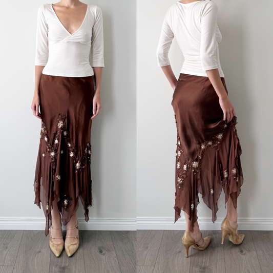 Alberto Makali 100% Silk Handkerchief Hem Maxi Skirt