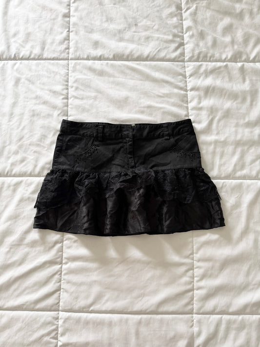 Buffalo black cotton silk lace mini skirt