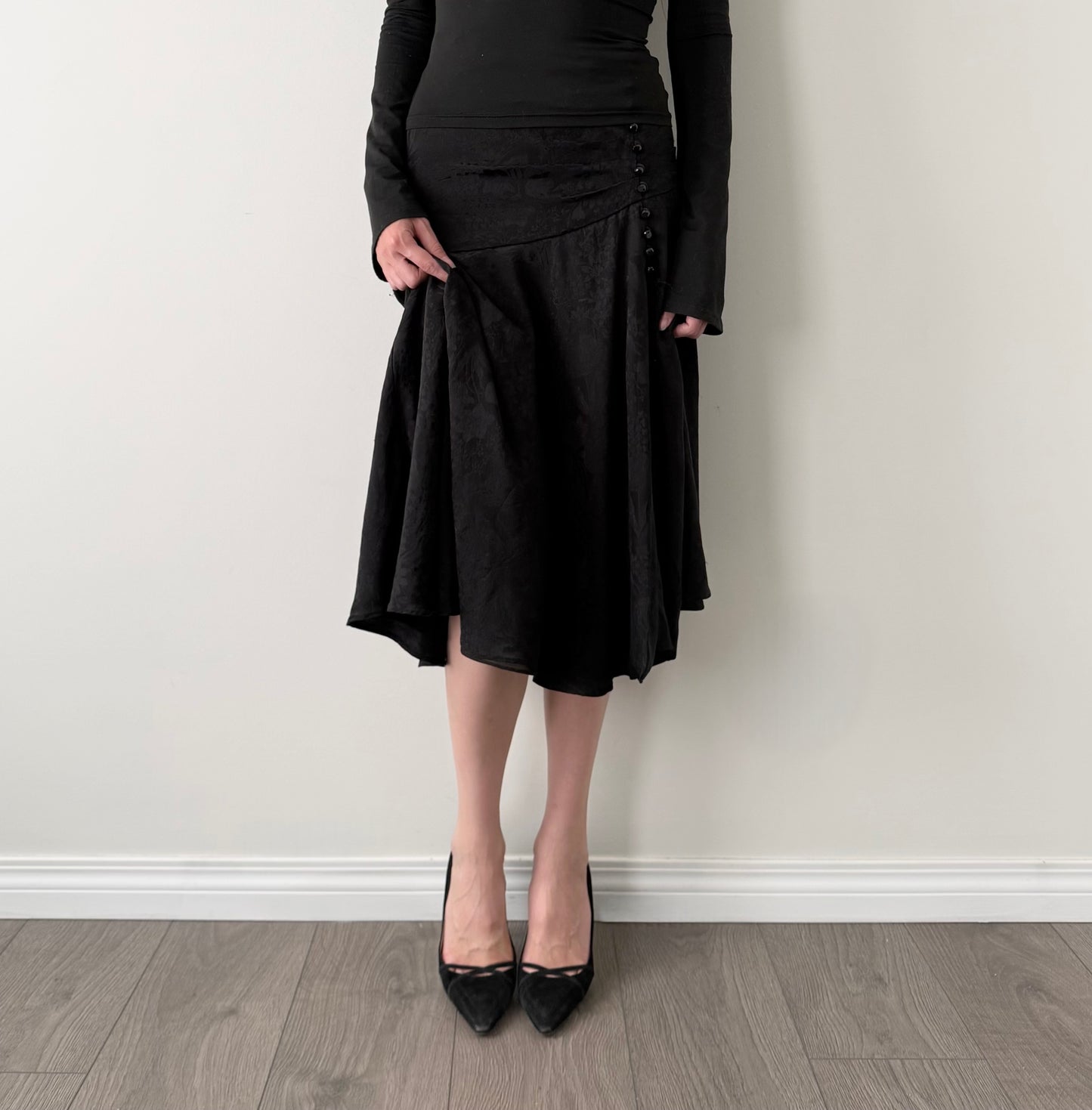 Le fou Wilfred black 100% silk midi skirt