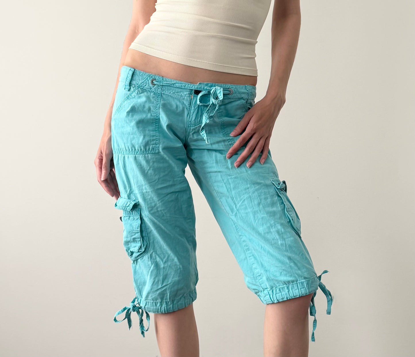 Y2K Abercrombie & Fitch Teal Low Rise Cargo Capris