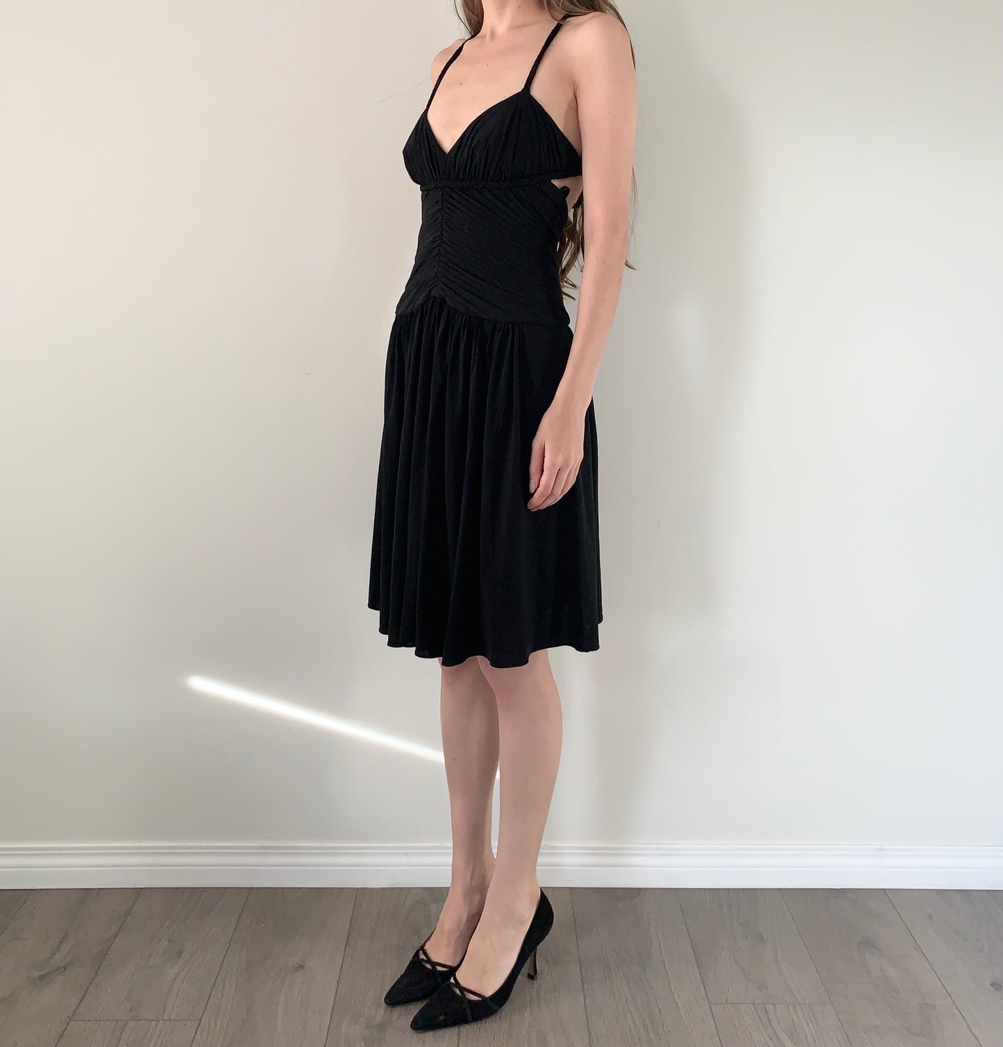 BCBG black low back midi dress