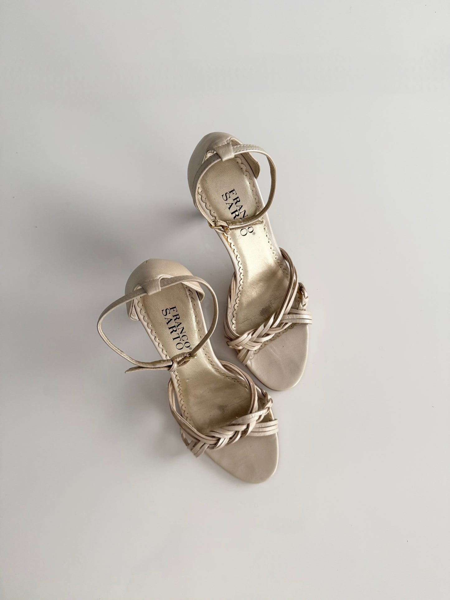 Y2K Franco Sarto gold strap heels