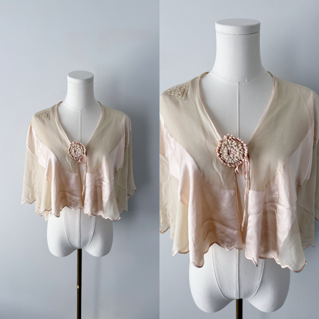 1930s 100% silk light pink/beige bed jacket