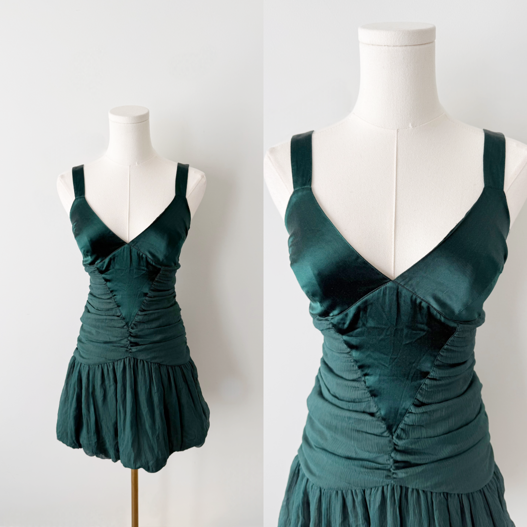 Marciano emerald green 100% silk mini dress.