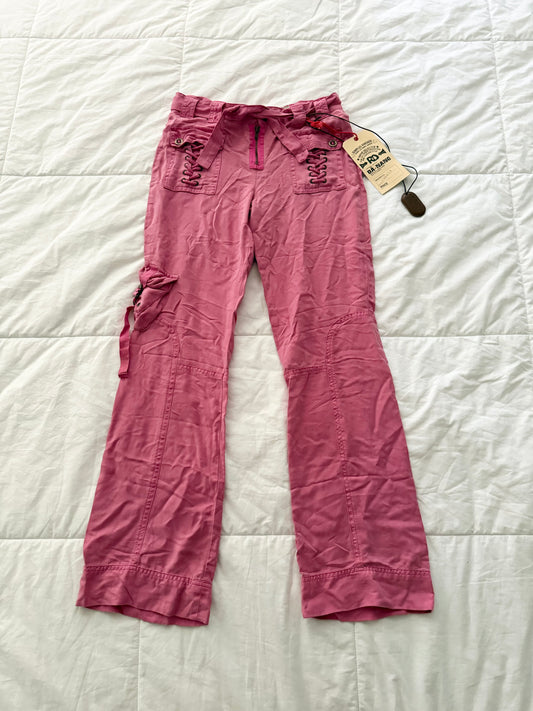 Da-Nang Pink 100% Silk Lace-Up Flared cargo’s