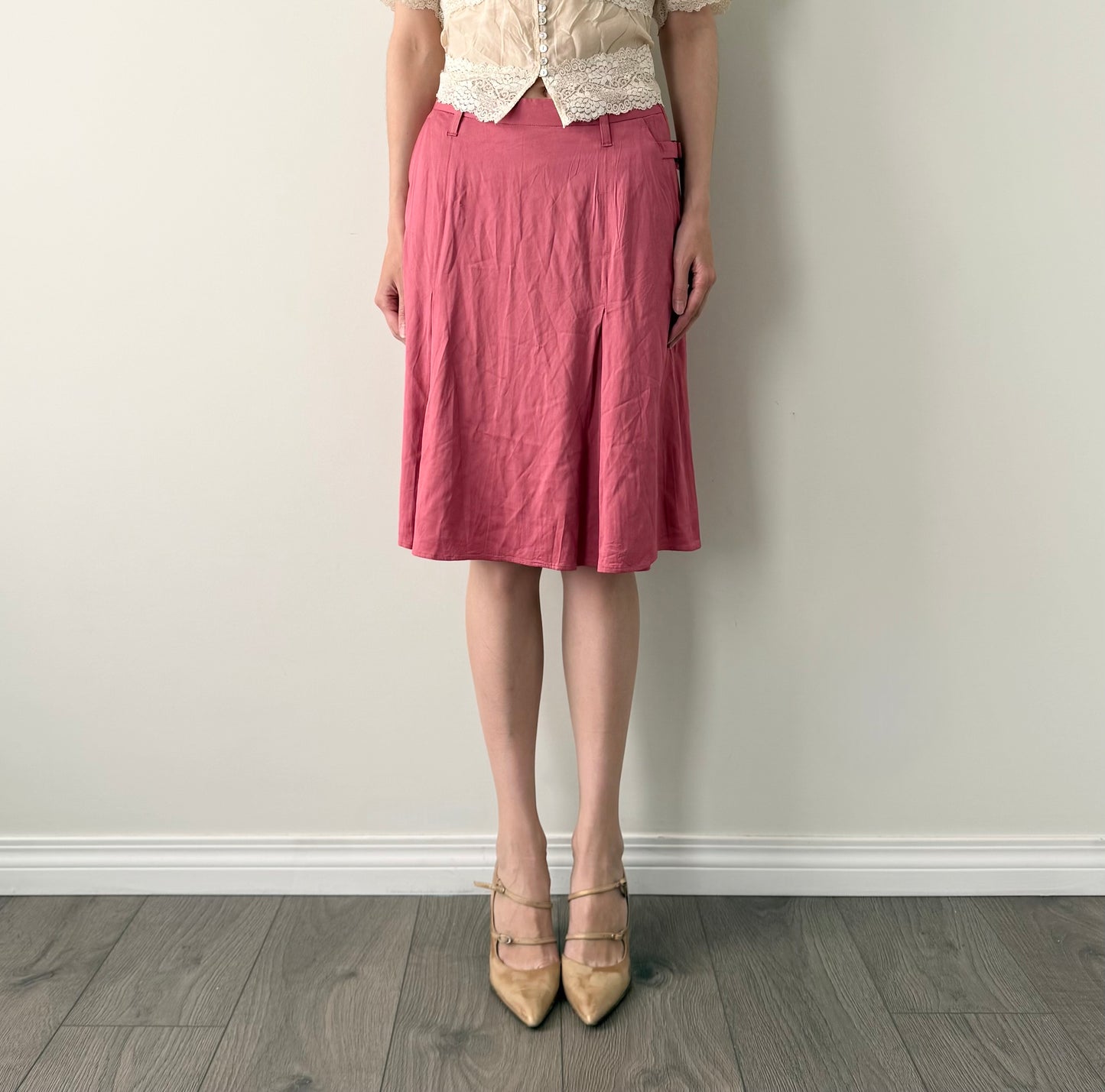 Golden Goose pink silk midi skirt