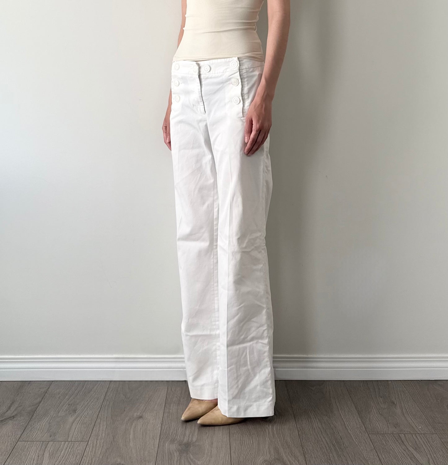 H&M cotton white sailor wide leg trousers