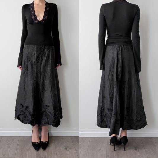 1905 Edwardian black silk taffeta walking skirt