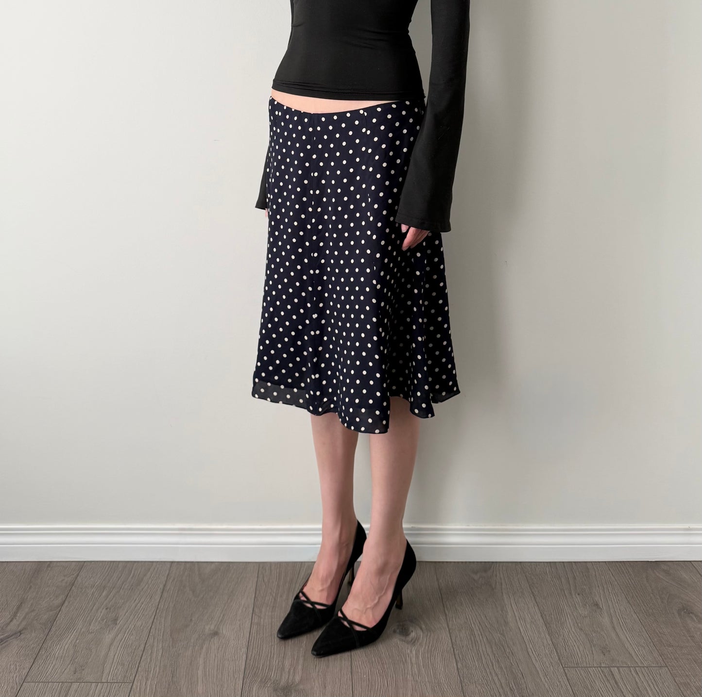 Jones New York 100% Silk Polka Dot Midi Skirt