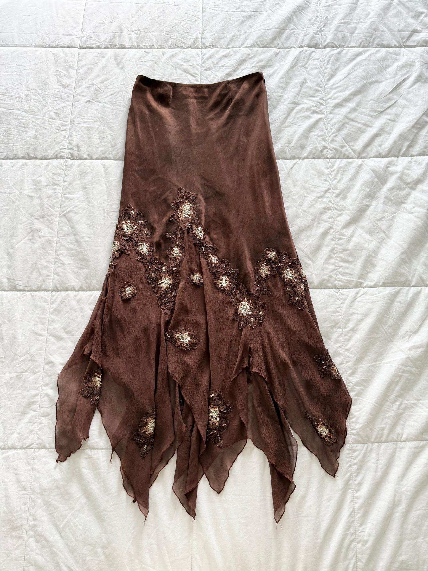 Alberto makali 100% silk asymmetrical sequin maxi skirt.