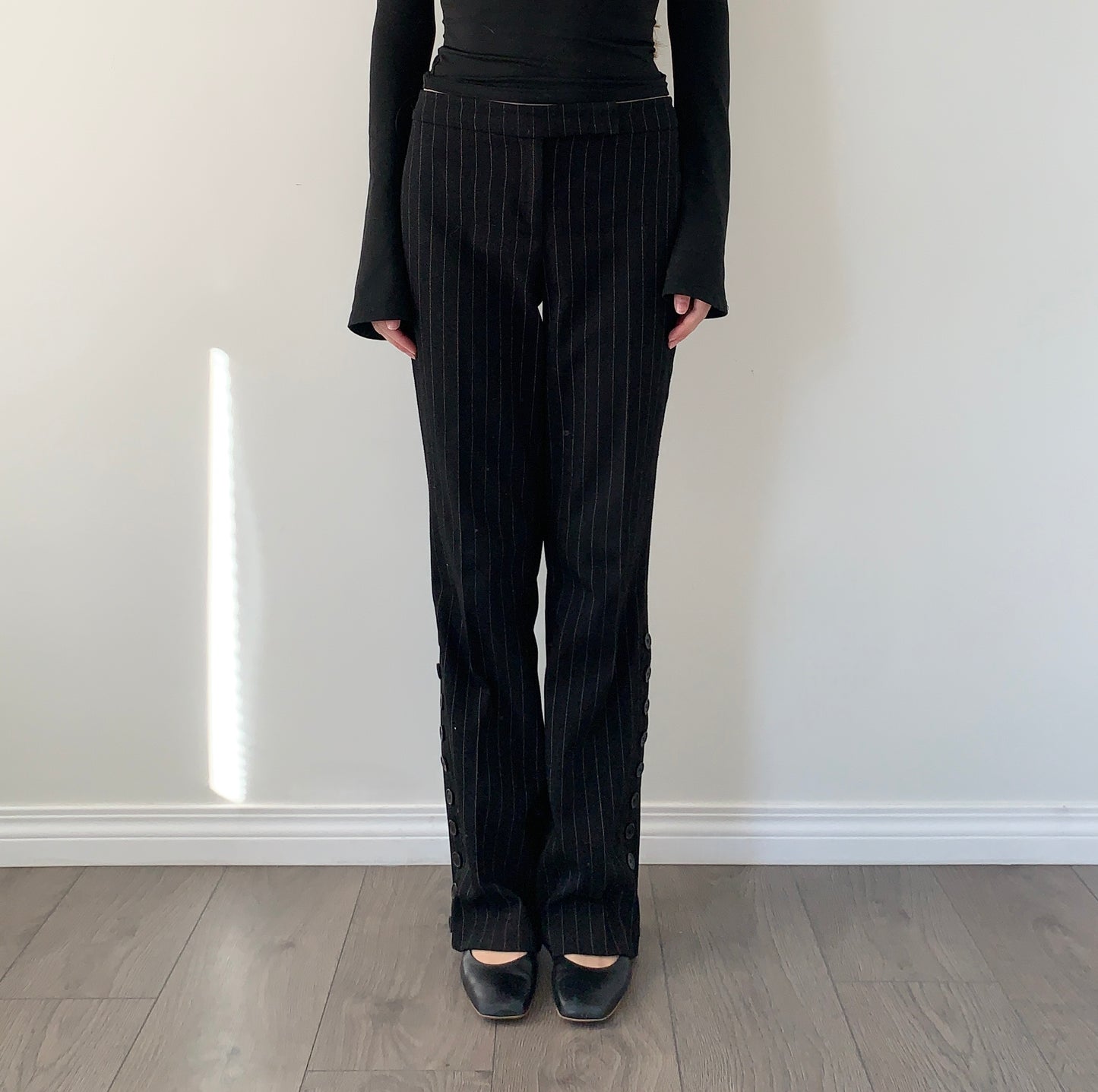 Vintage pinstripe wide leg button trousers