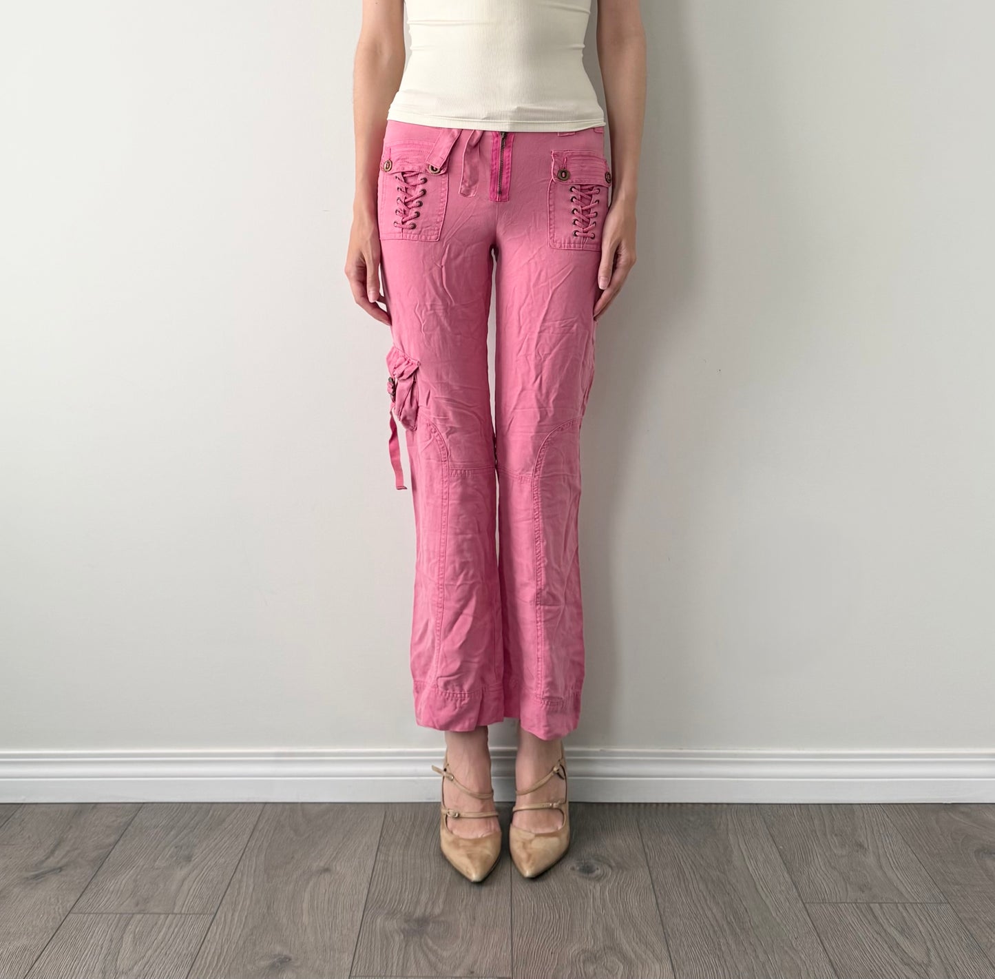 Da-Nang Pink 100% Silk Lace-Up Flared cargo’s