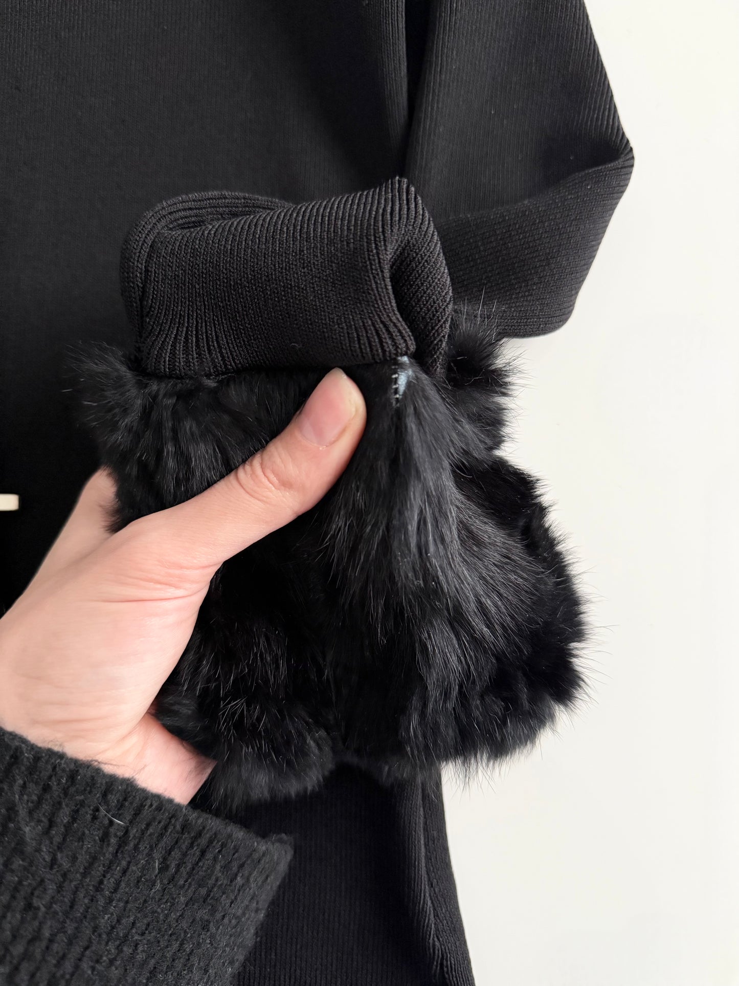 Fox fur trim ribbed cardigan