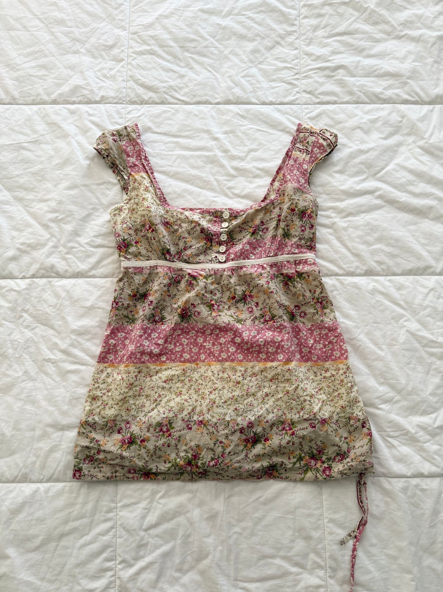 Y2K Pimkie Pink Floral Patchwork Babydoll Top