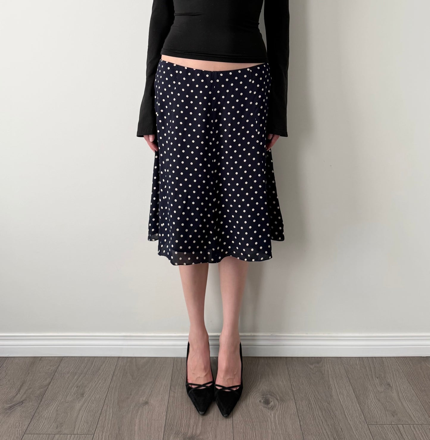 Jones New York 100% Silk Polka Dot Midi Skirt