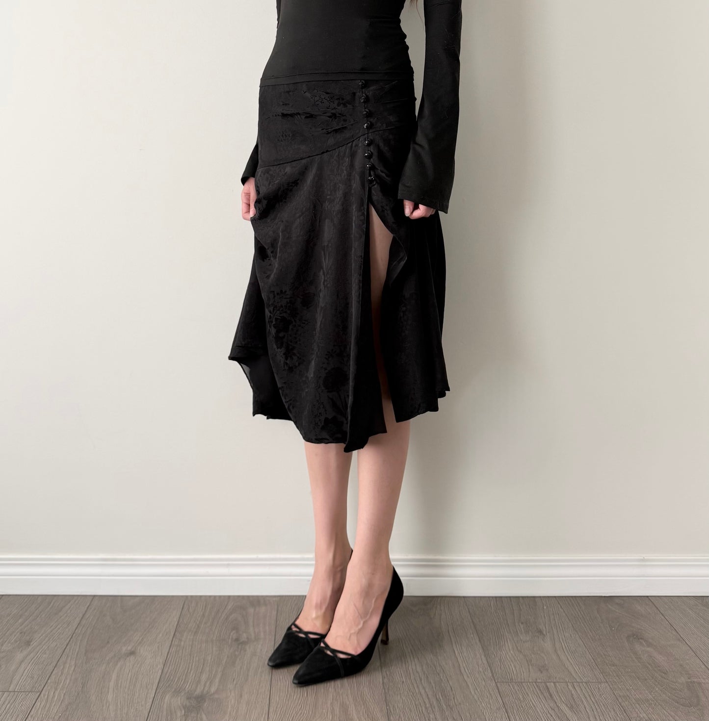 Le fou Wilfred black 100% silk midi skirt