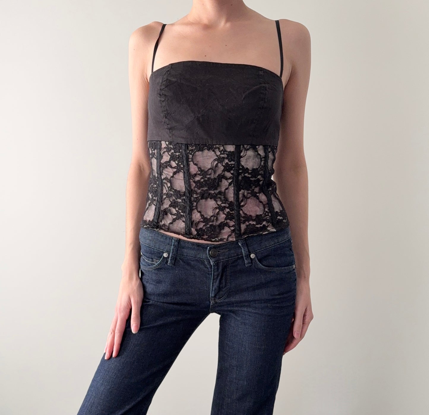 Rinascimento black and pink lace corset