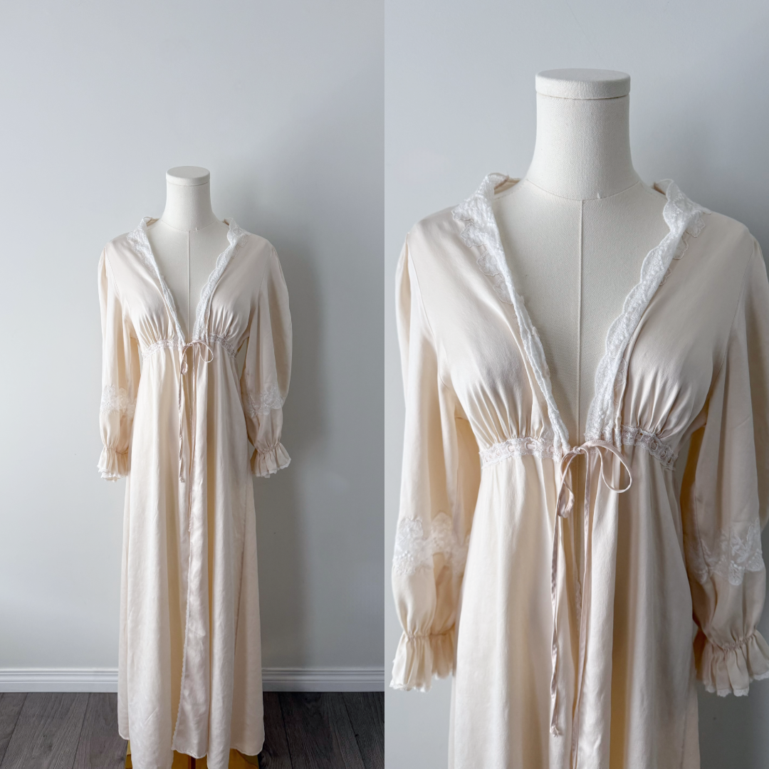1970s 100% silk empire waist long robe