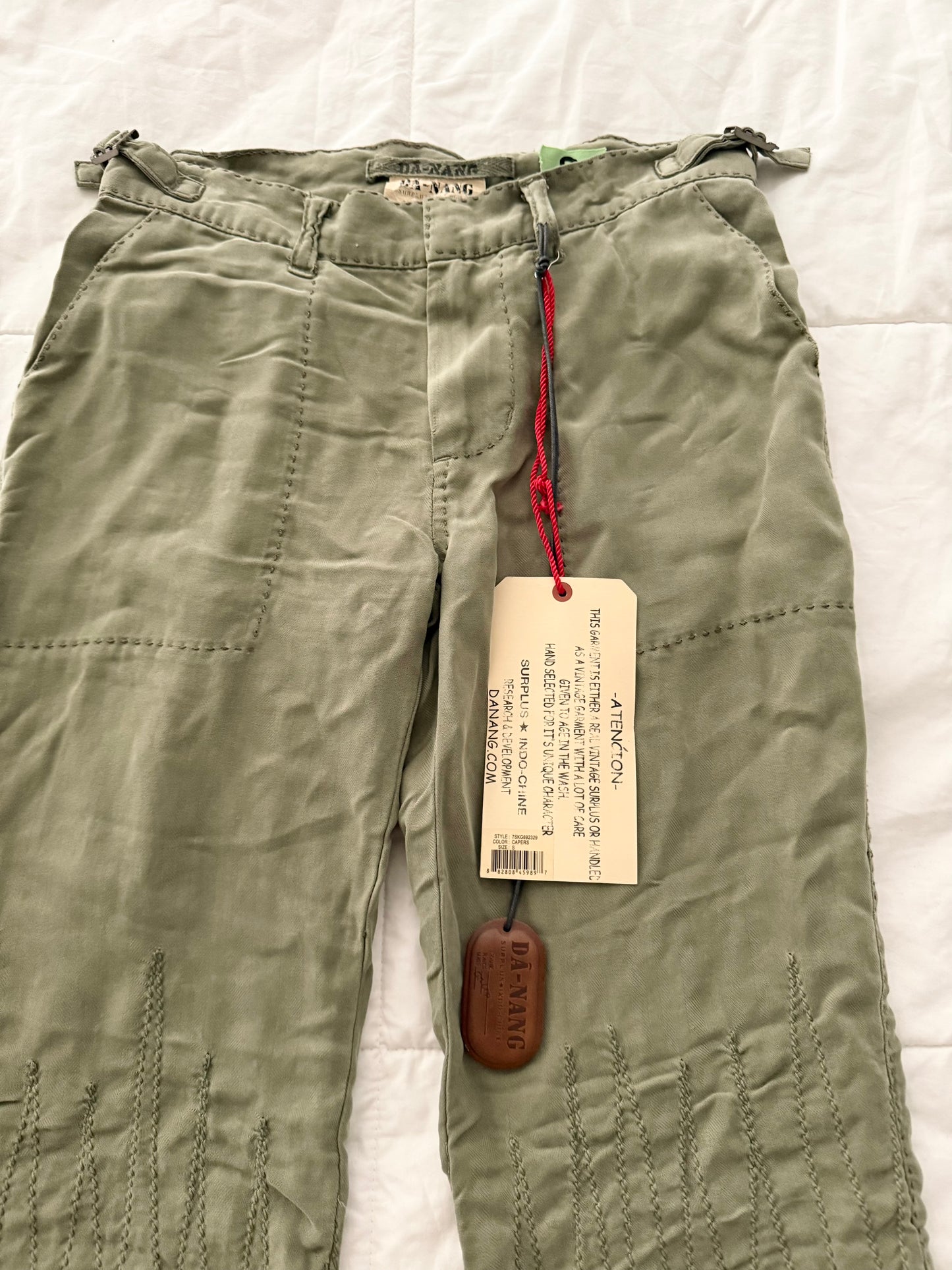 Y2K Da-Nang army green 100% silk capris