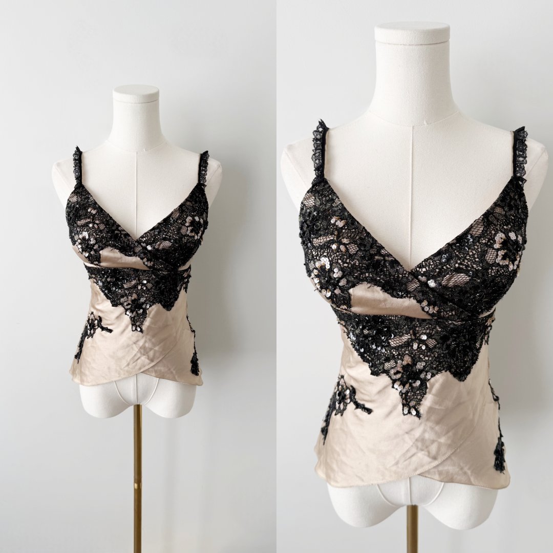 Cartise 100% silk lace sequin camisole