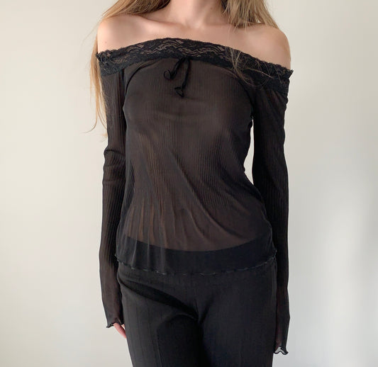 Vintage sheer lace off the shoulder blouse