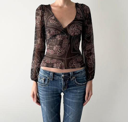 Betsey Johnson 100% Silk Chiffon Paisley Blouse