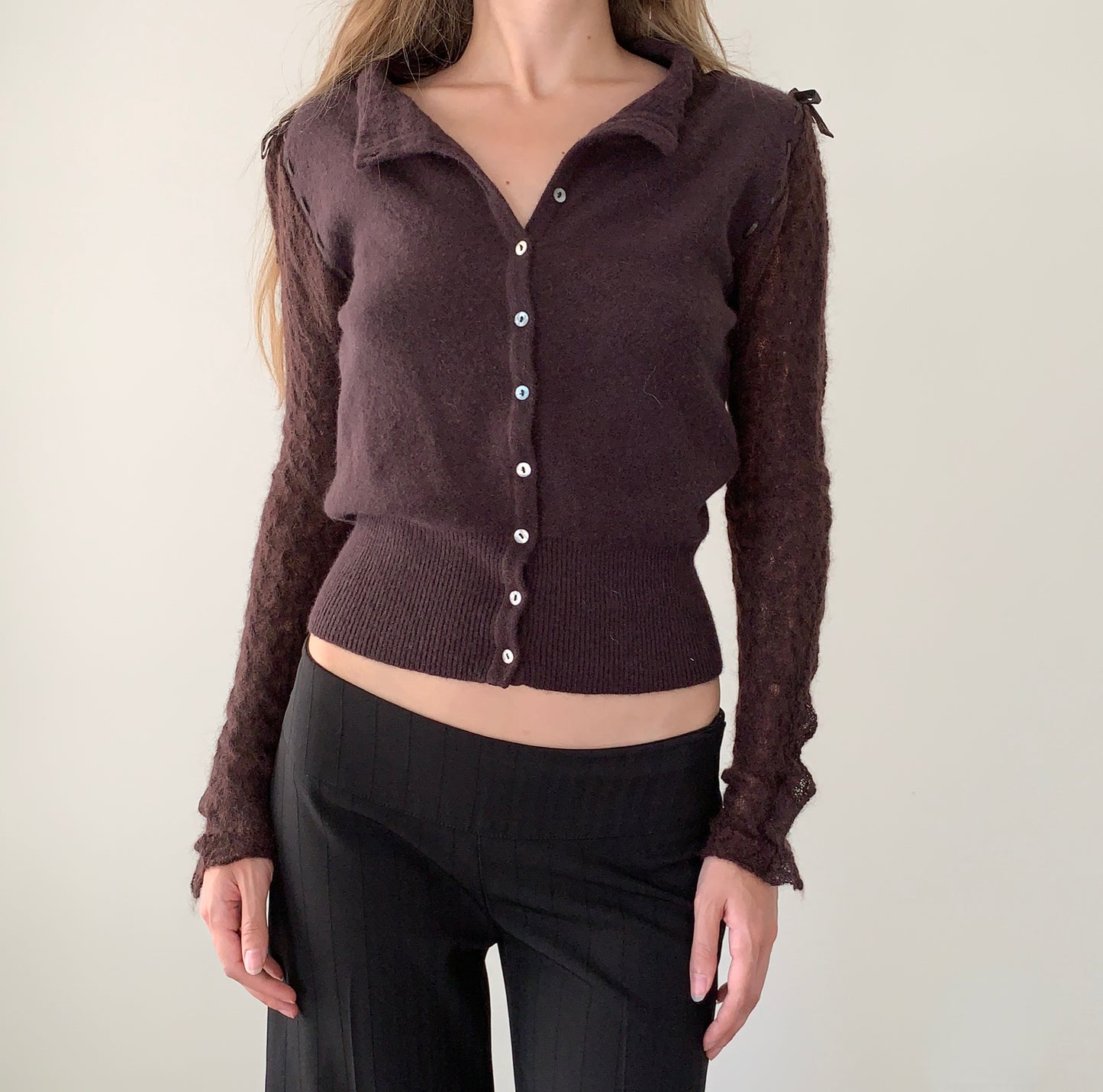 Womn wool blend brown cardigan