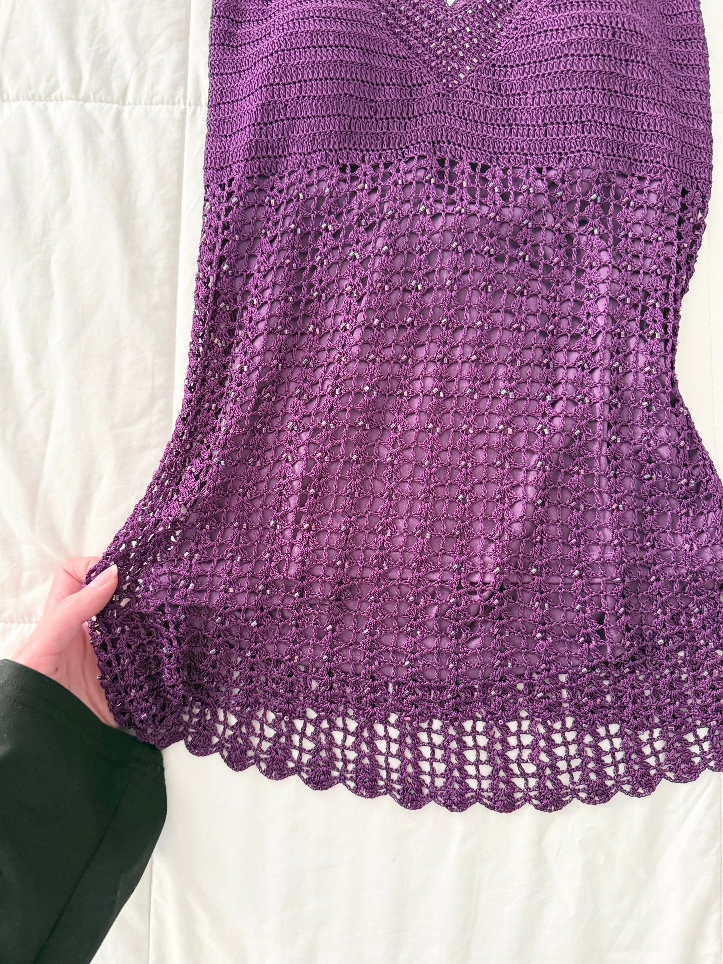 Y2K Le chateau purple crochet beaded halter top