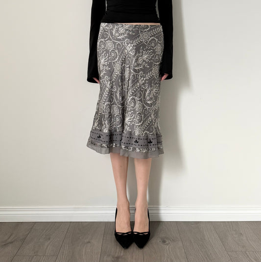 White House 100% silk beaded midi skirt