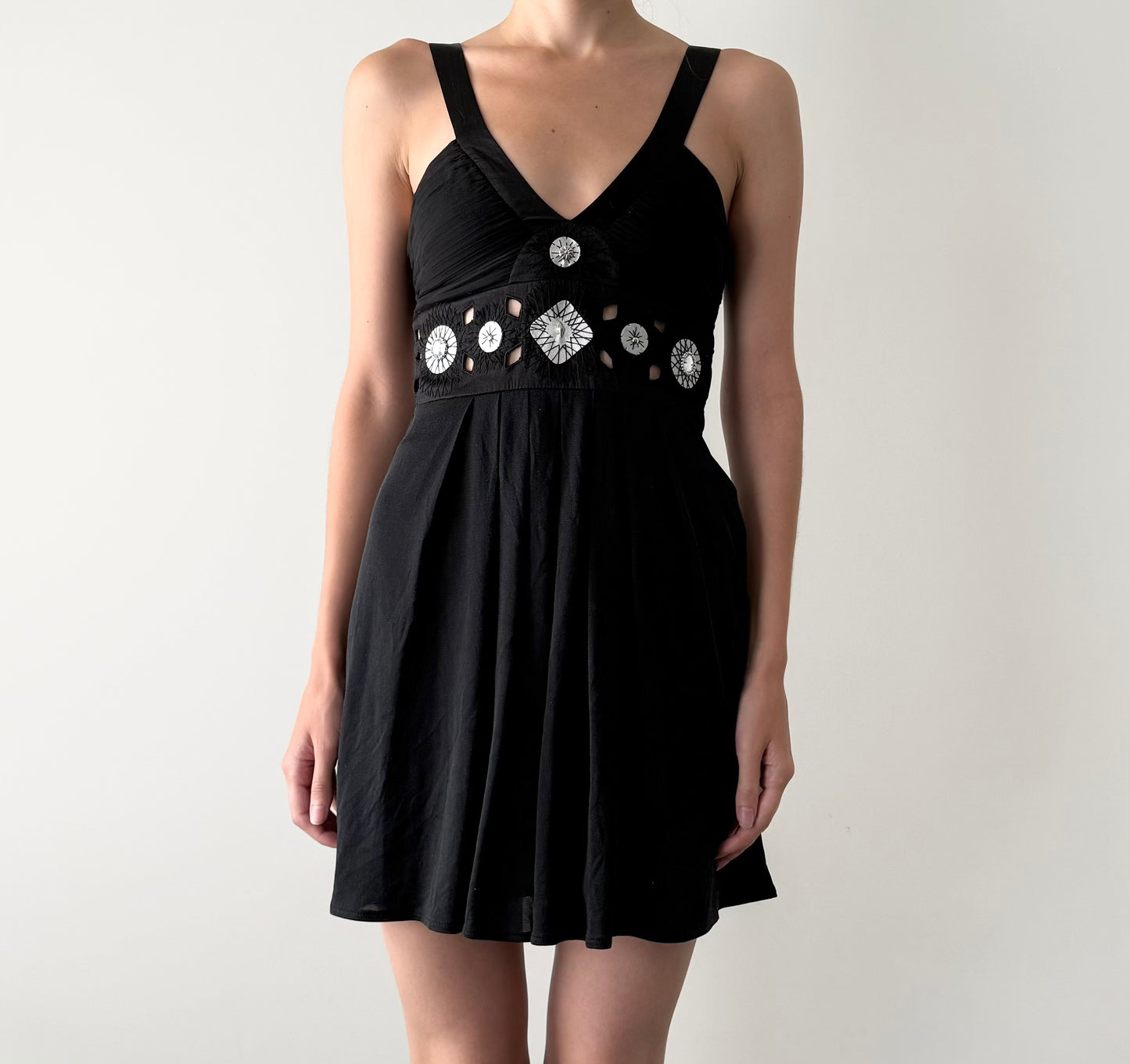 Y2K Marciano black 100% silk babydoll mini dress