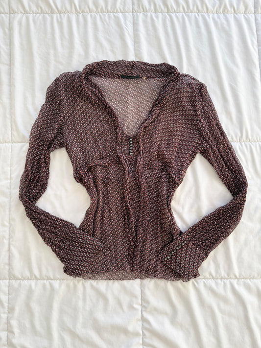 Tahari 100% silk printed sheer blouse