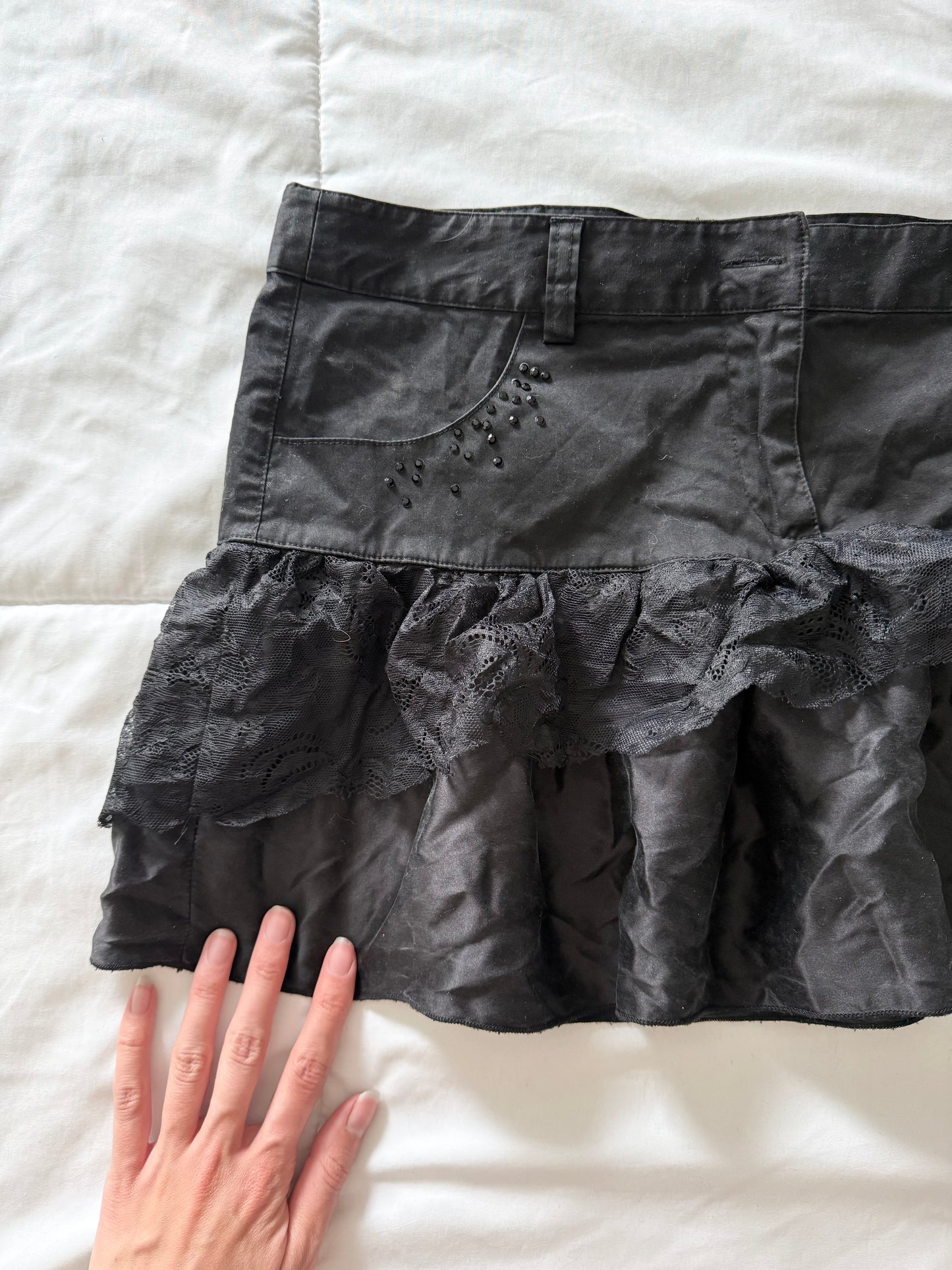 Buffalo black cotton silk lace mini skirt