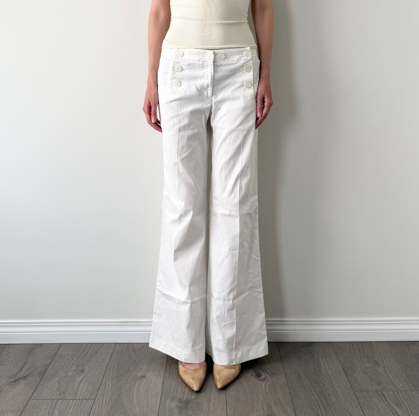 H&M cotton white sailor wide leg trousers