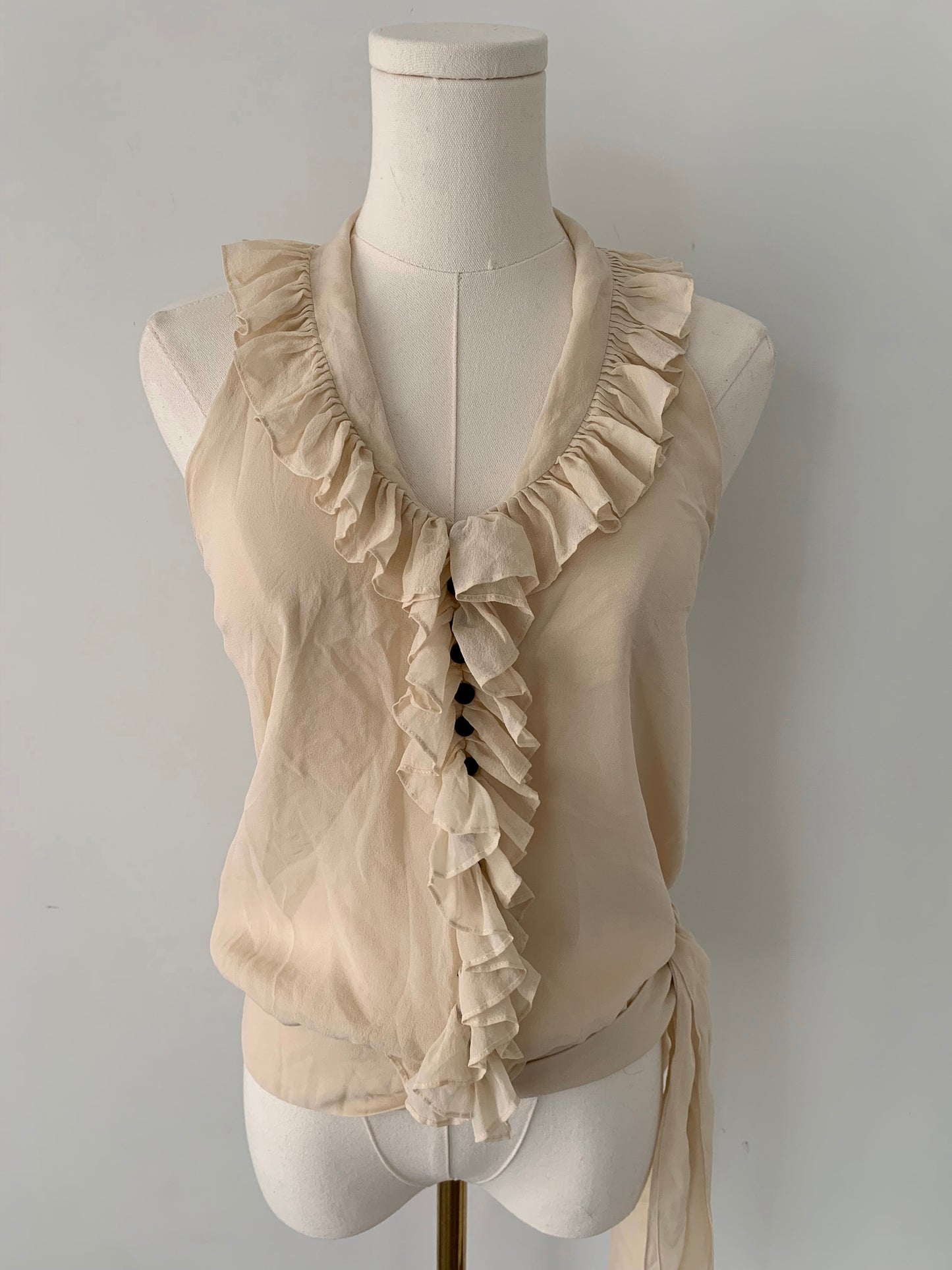 BCBG 100% silk boho ruffle halter top