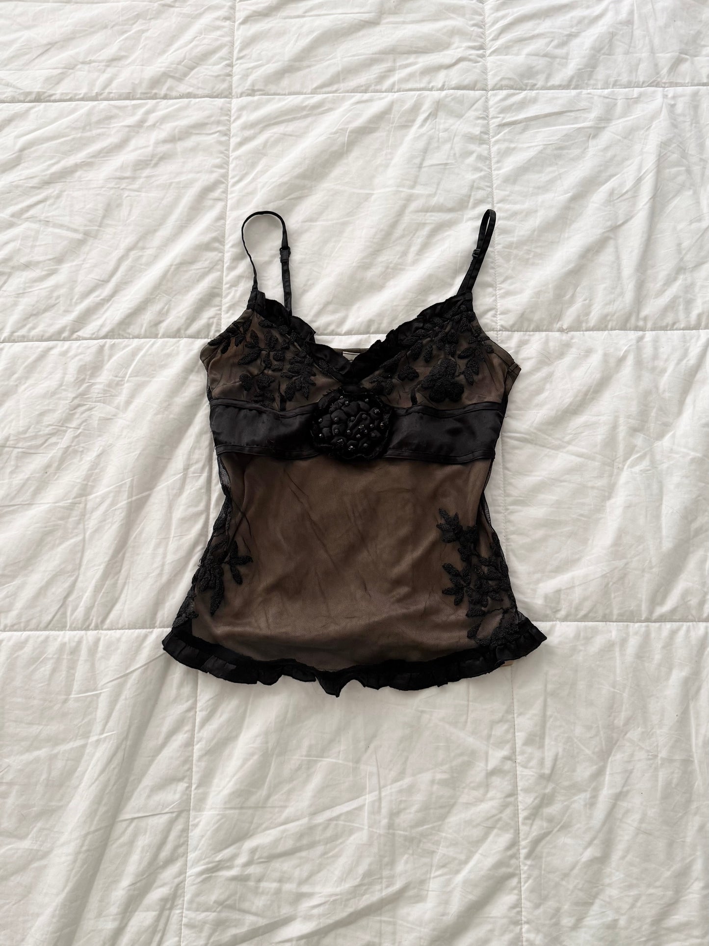 MNG mesh embroidery floral camisole