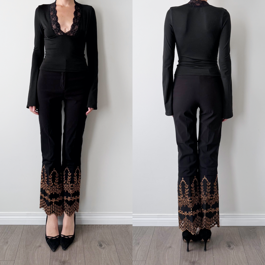 Vintage Amnesia Embroidered Scalloped Flare Trousers