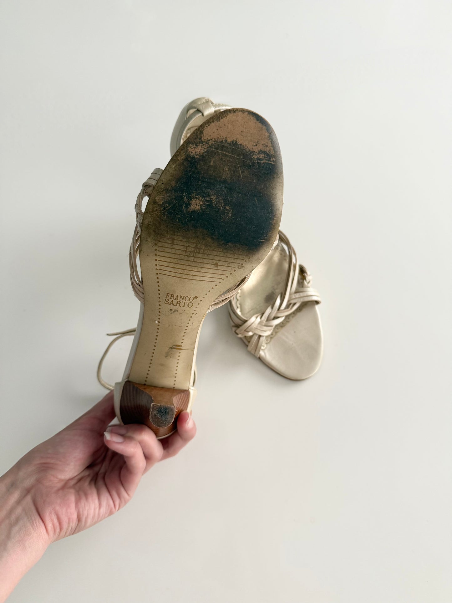 Y2K Franco Sarto gold strap heels