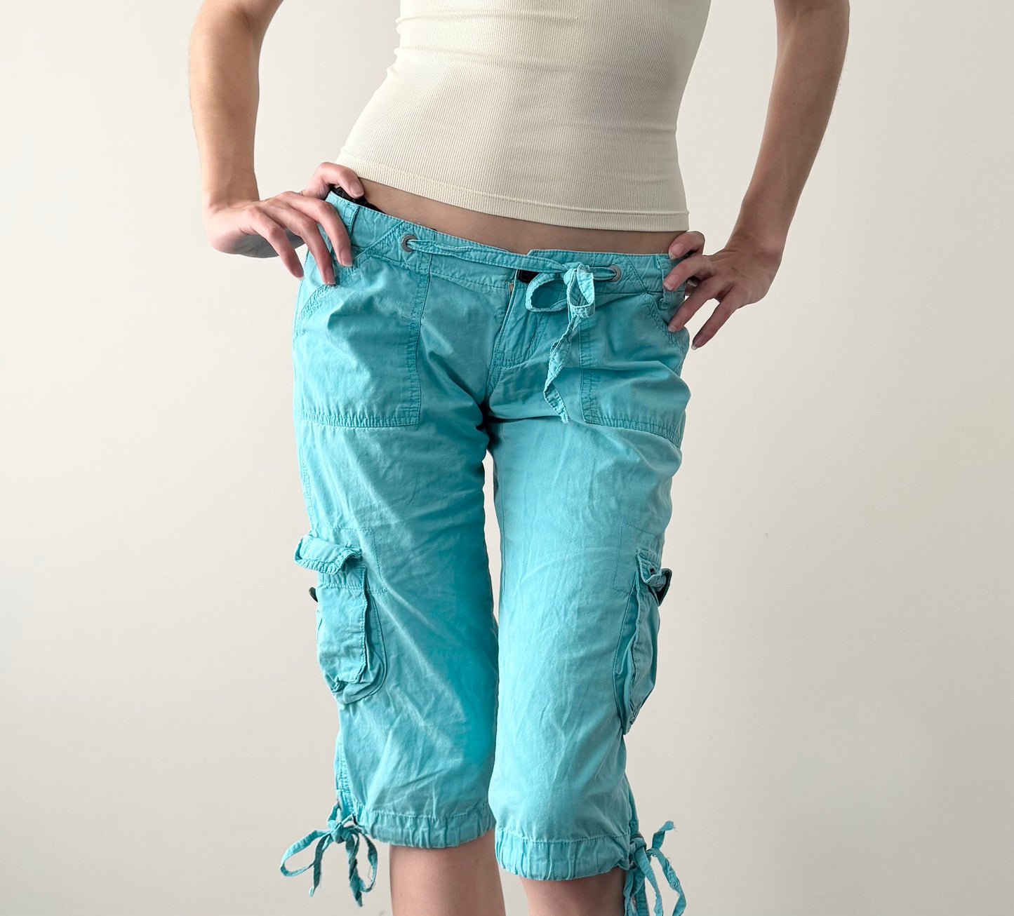 Y2K Abercrombie & Fitch Teal Low Rise Cargo Capris