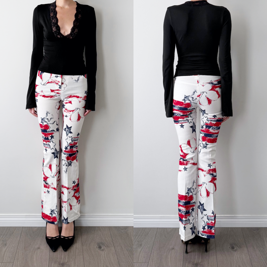 Y2K maille Demoiselle pop art star print flared trousers
